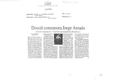 Dossiê comemora Jorge Amado: Sai nova edição dos "Cadernos de;Literatura Brasileira"