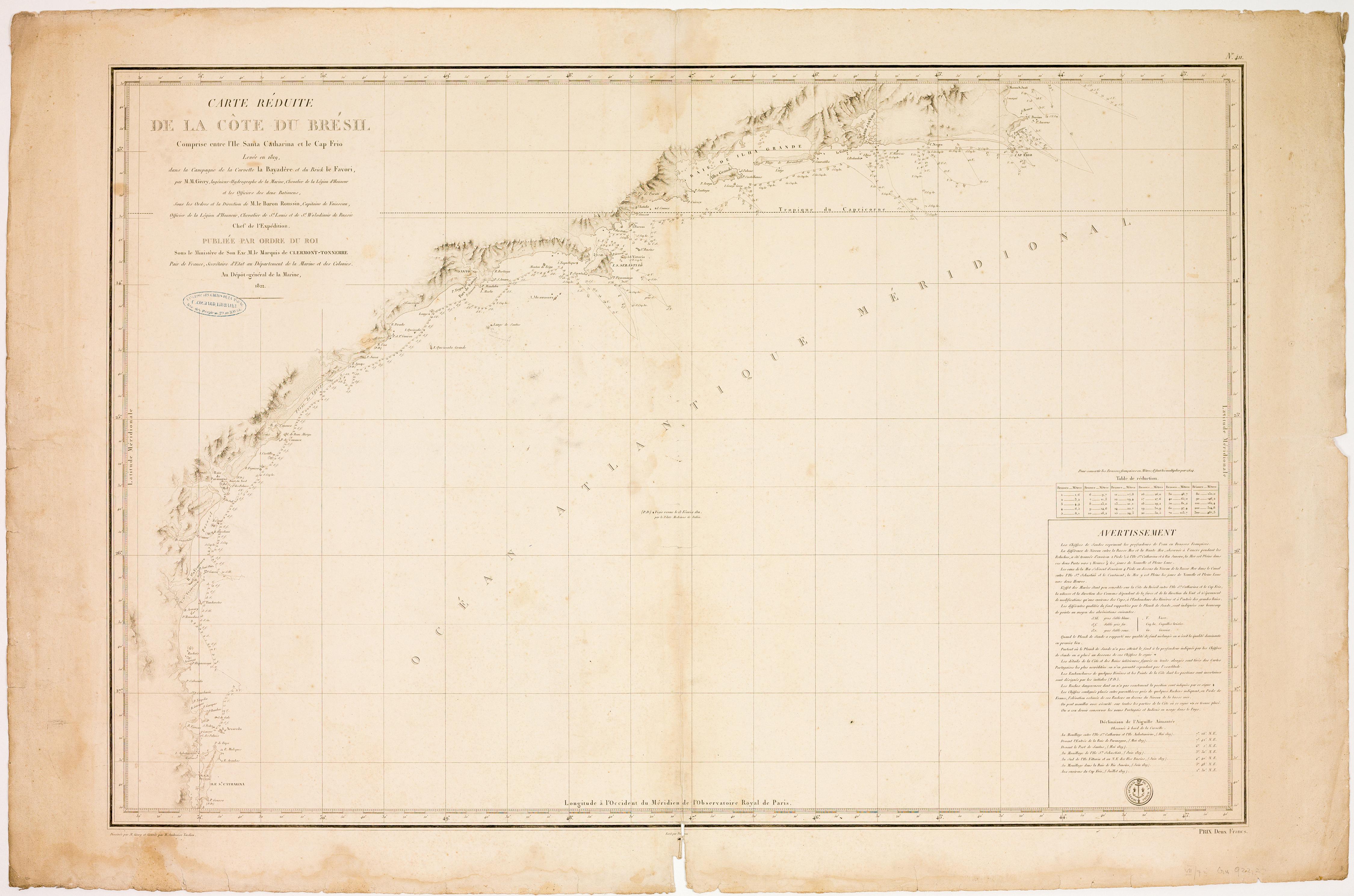Carte Réduite de la Côte du Brésil Comprise entre l'Ile Santa Catharina et le Cap Frio