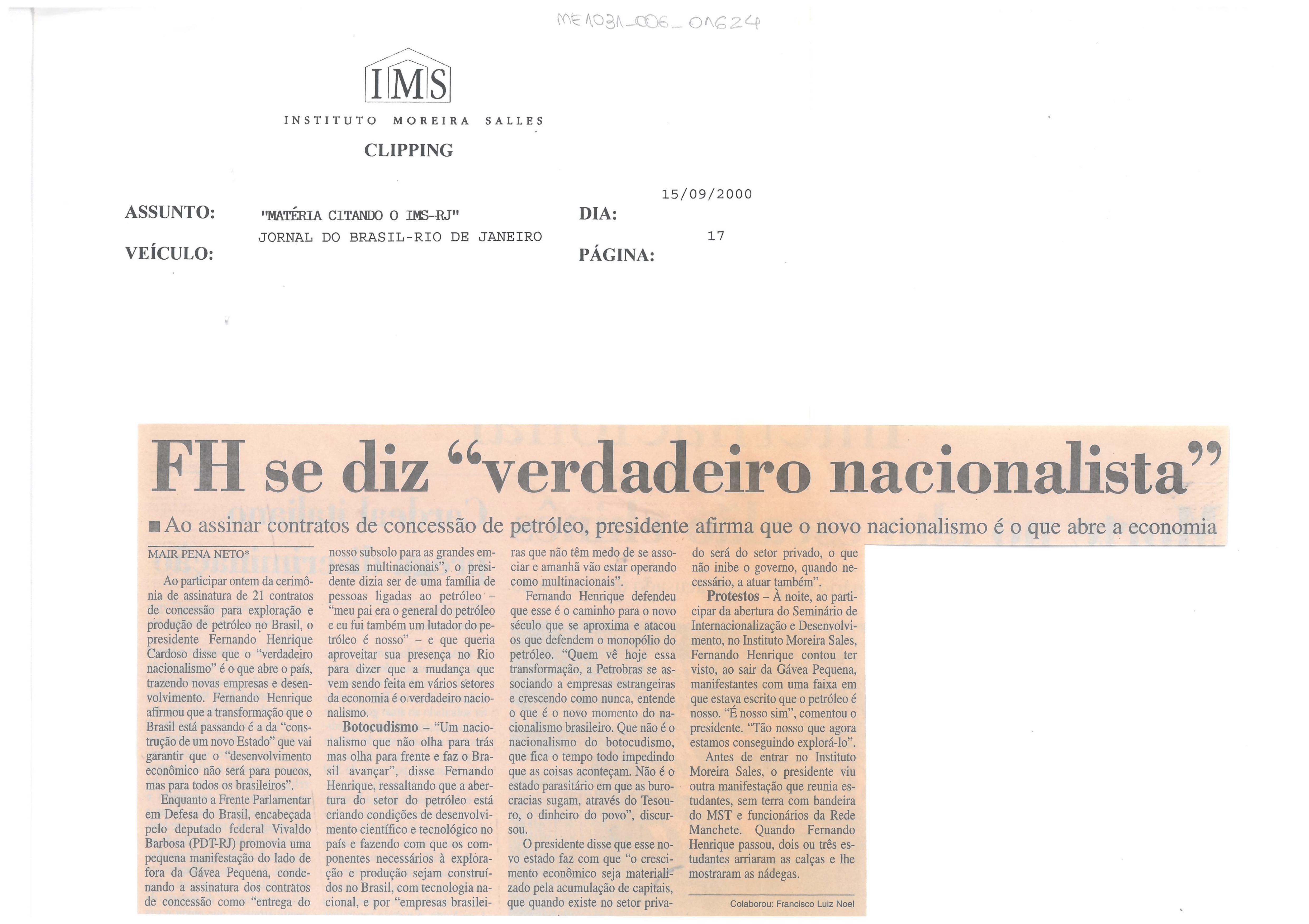 FH se diz "verdadeiro nacionalista"
