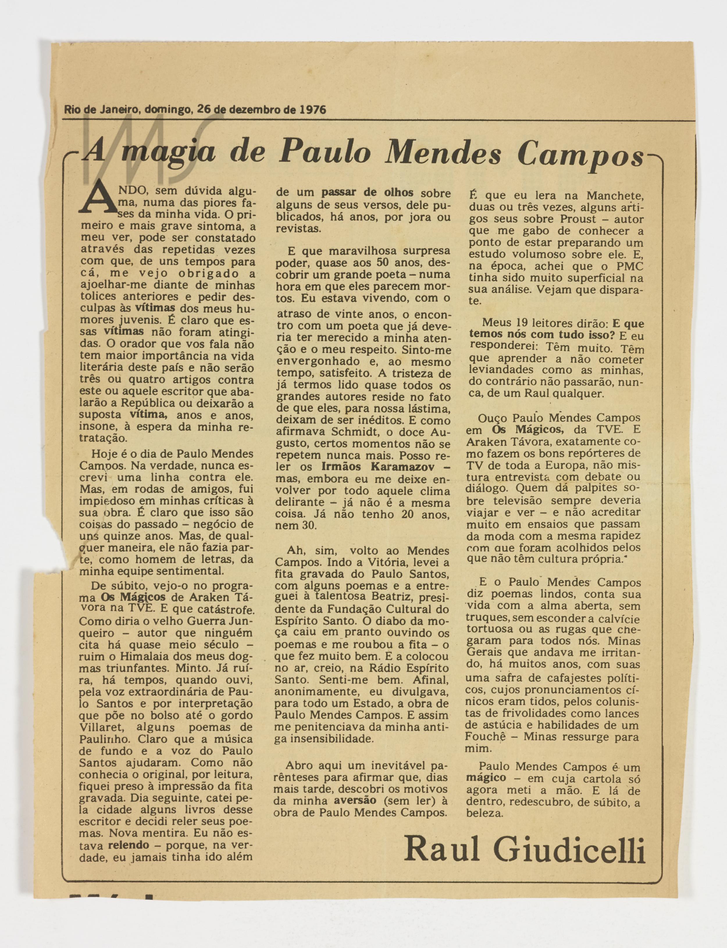 A magia de Paulo Mendes Campos