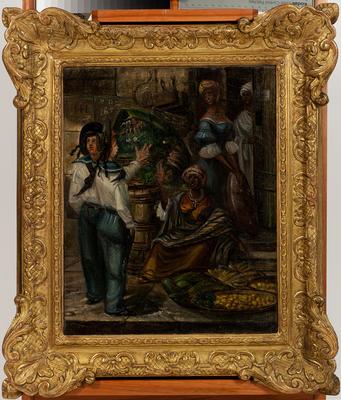 [Cena em uma venda: marinheiros negociam com negras]