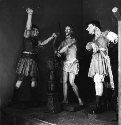 Via Crucis, Passos da Paixão, esculturas de Aleijadinho, Cristo e soldados romanos no Passo da Flagelação