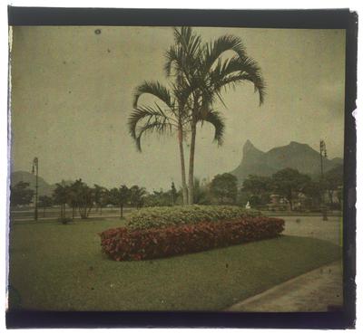 Jardins da Avenida Beira Mar em Botafogo; ao fundo, o Morro do Corcovado