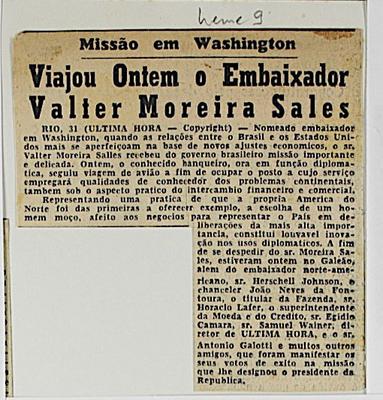 Missão em Washington - Viajou Ontem o Embaixador Valter Moreira Sales
