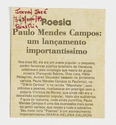 Paulo Mendes Campos: um lançamento importantíssimo