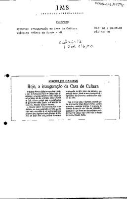 Poços de Caldas: Hoje, a inauguração da Casa de Cultura