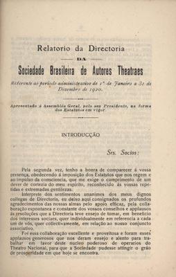 Relatório da Sociedade Brasileira de Autores Teatrais
