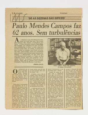 Paulo Mendes Campos faz 62 anos. Sem turbulências