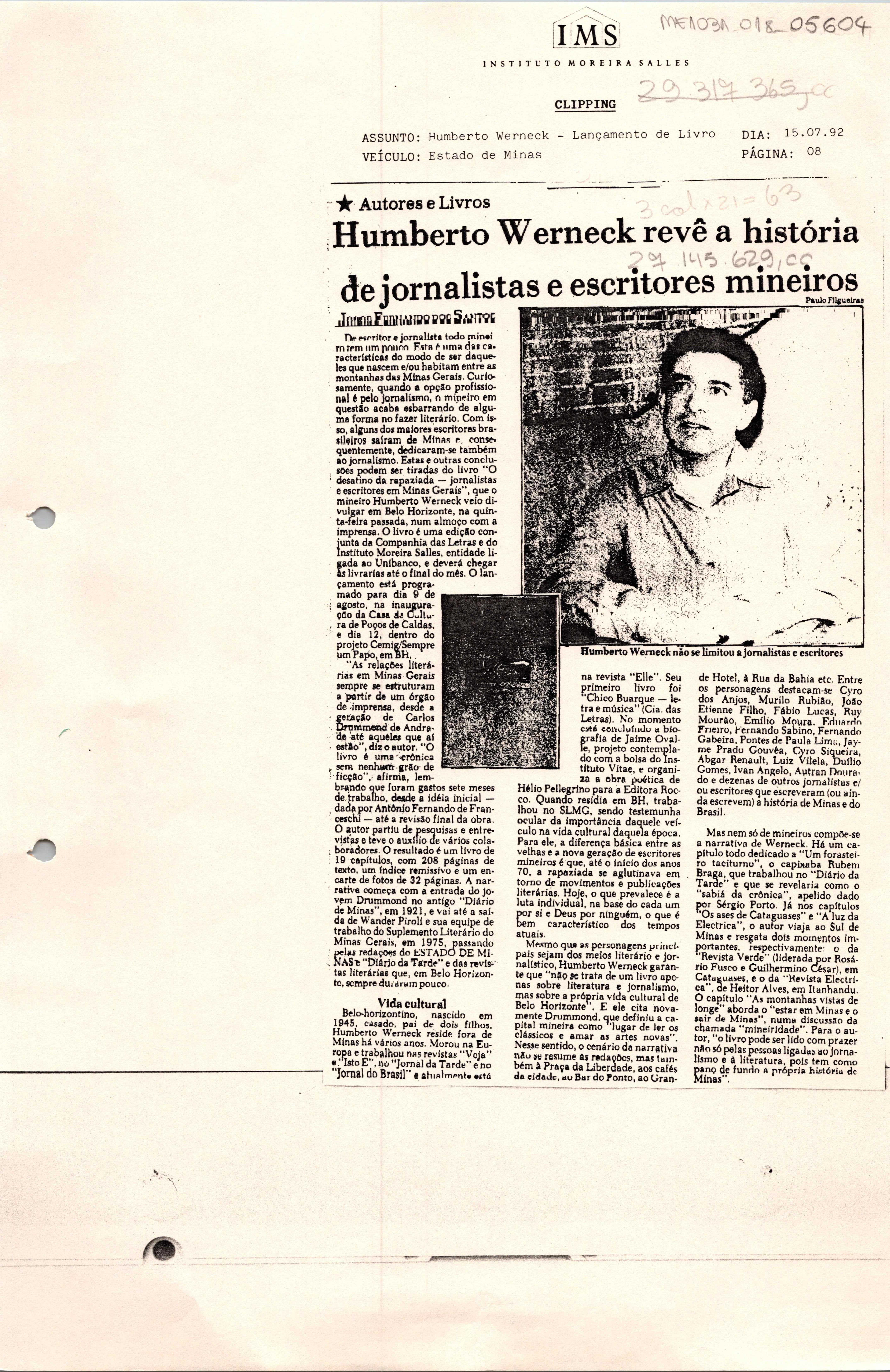 Humberto Werneck revê a história de jornalistas e escritores mineiros