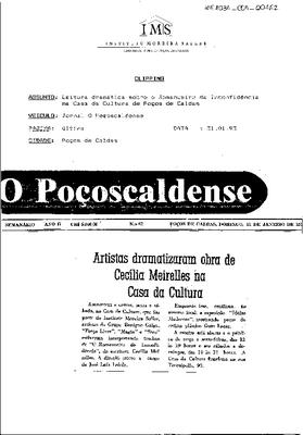 Artistas dramatizam obra de Cecília Meirelles na Casa da Cultura