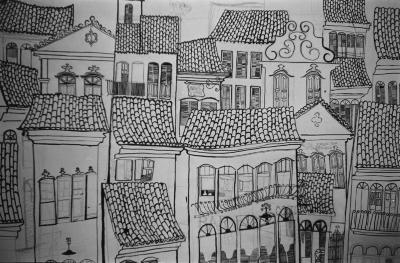 Construção de painel com Lena Coelho dos Santos, Luiz Carlos Ripper e outros alunos