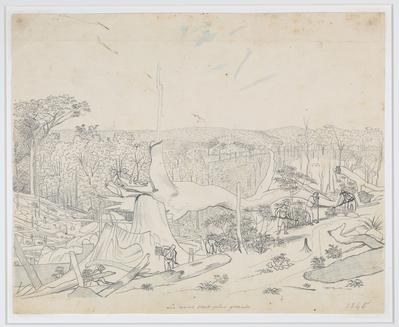 Escravizados trabalhando no corte de árvores