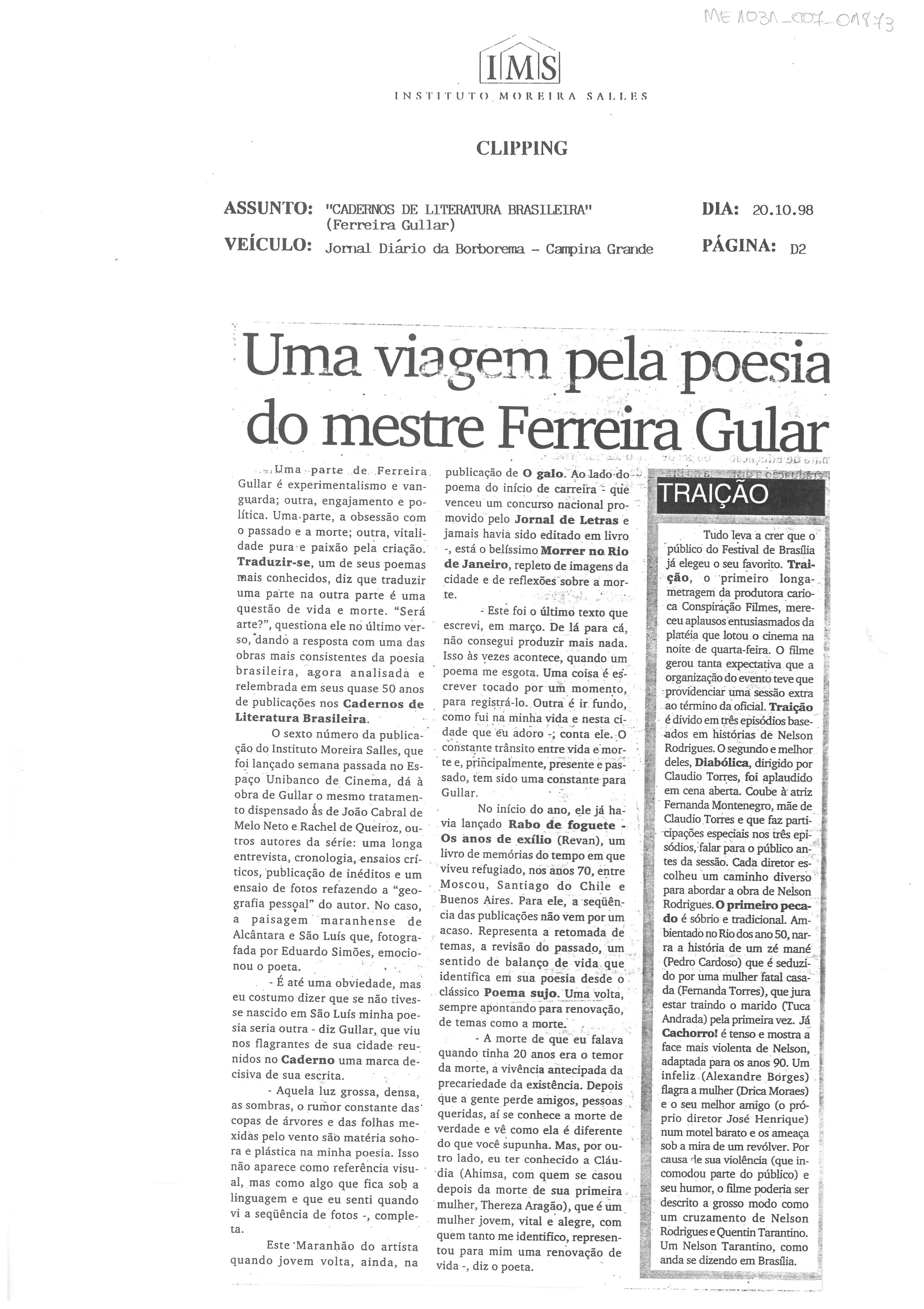 Uma viagem pela poesia do mestre Ferreira Gullar