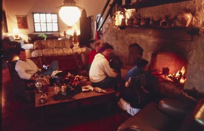 Pessoas reunidas em sala de estar