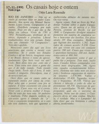 Os casais hoje e ontem