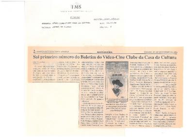 Sai primeiro número do Boletim do Víde-Cine Clube da Casa da Cultura