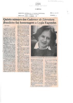 Quinto número dos Cadernos de Literatura Brasileira faz homenagem a ;Lygia Fagundes