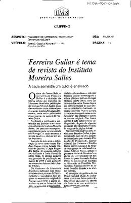 Ferreira Gullar é tema de revista do Instituto Moreira Salles: A cada semestre um ;autor é assinalado