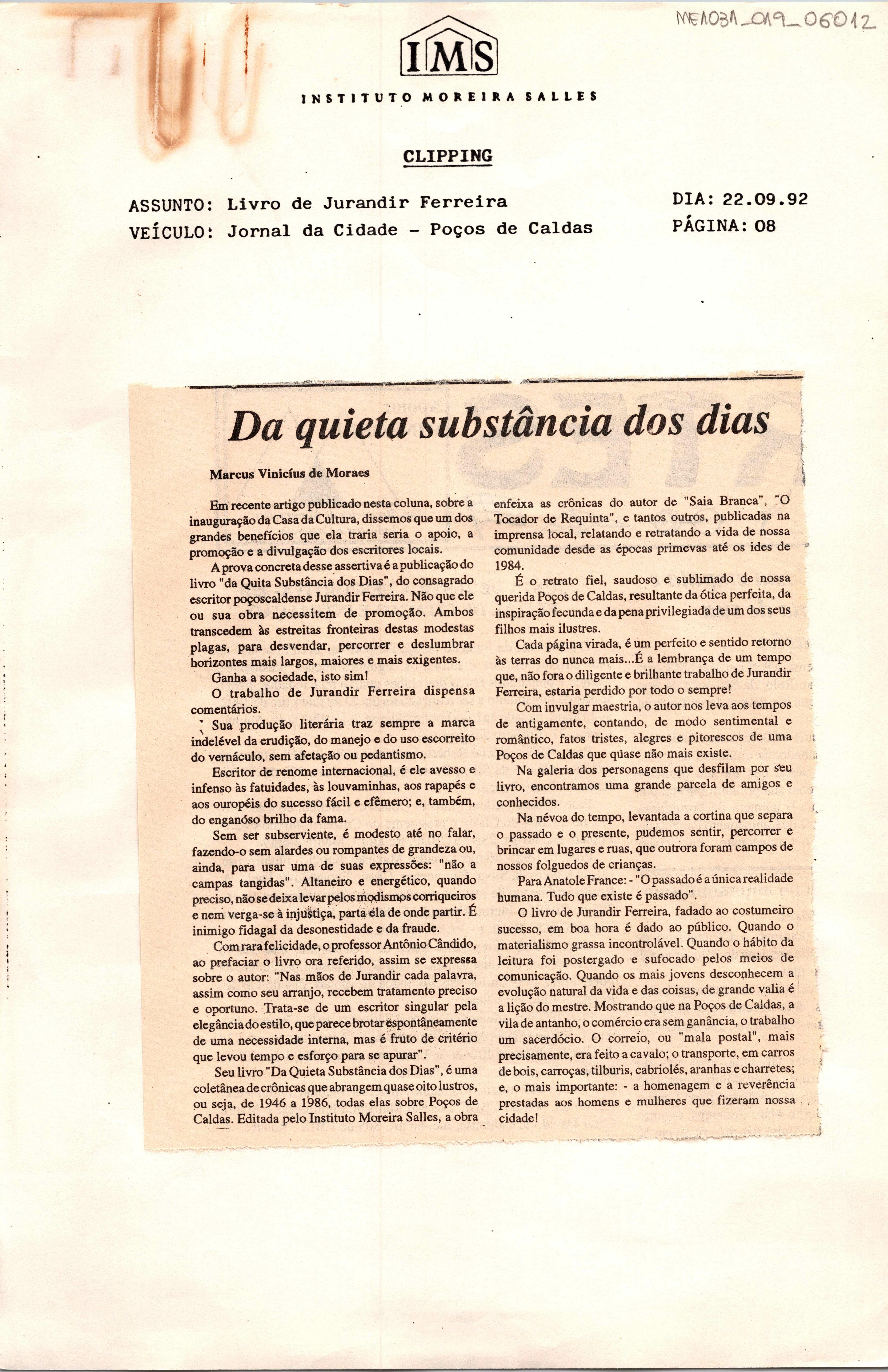 A quieta substância dos dias