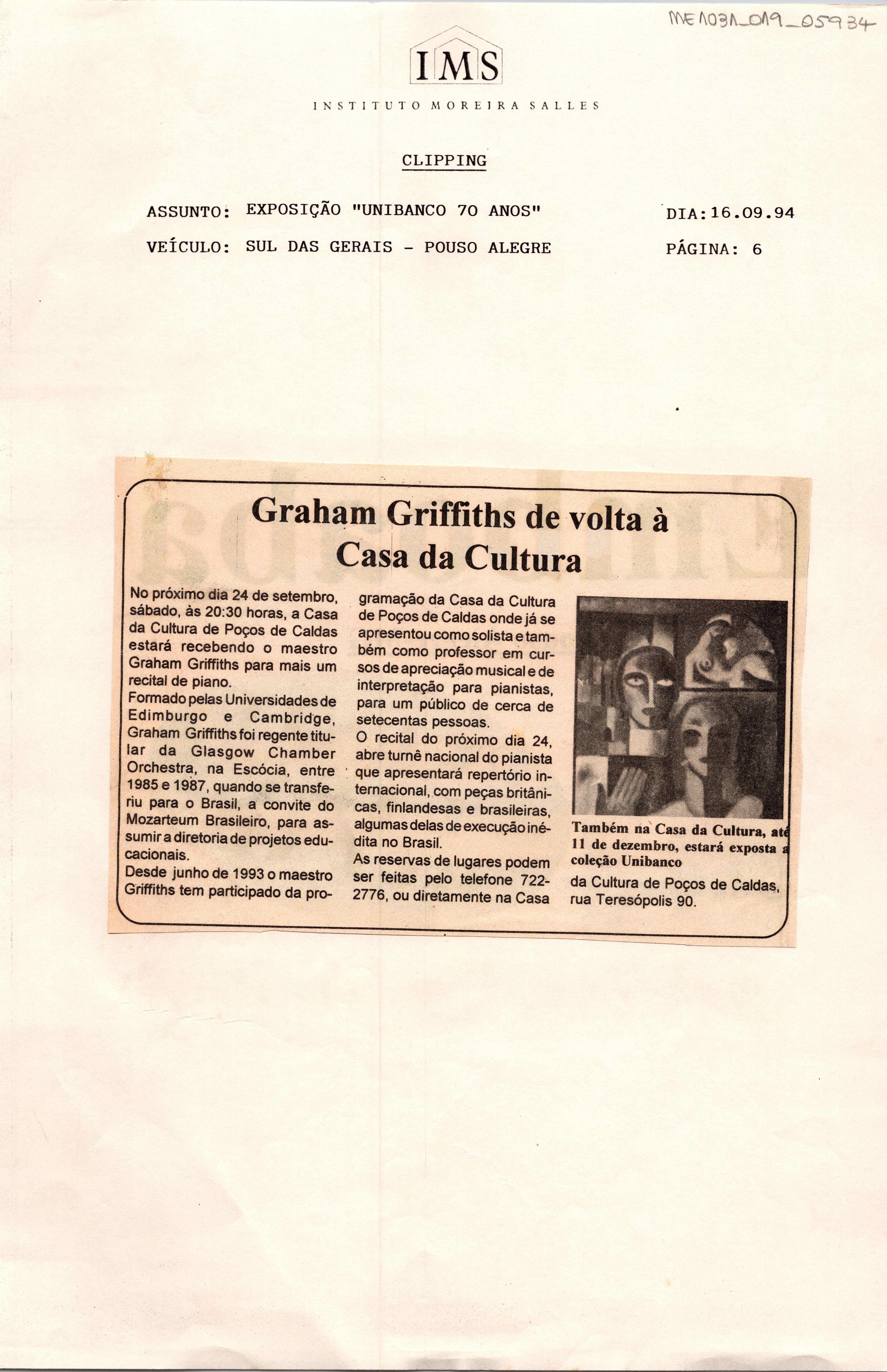 Graham Griffiths de volta à Casa da Cultura