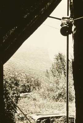 Vista do interior da barraca de camping, viagem entre Ulm (Alemanha) e Lisboa (Portugal)