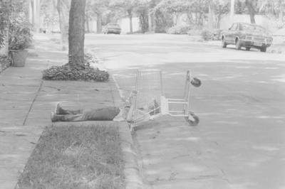 Menino lê gibi em carrinho de supermercado