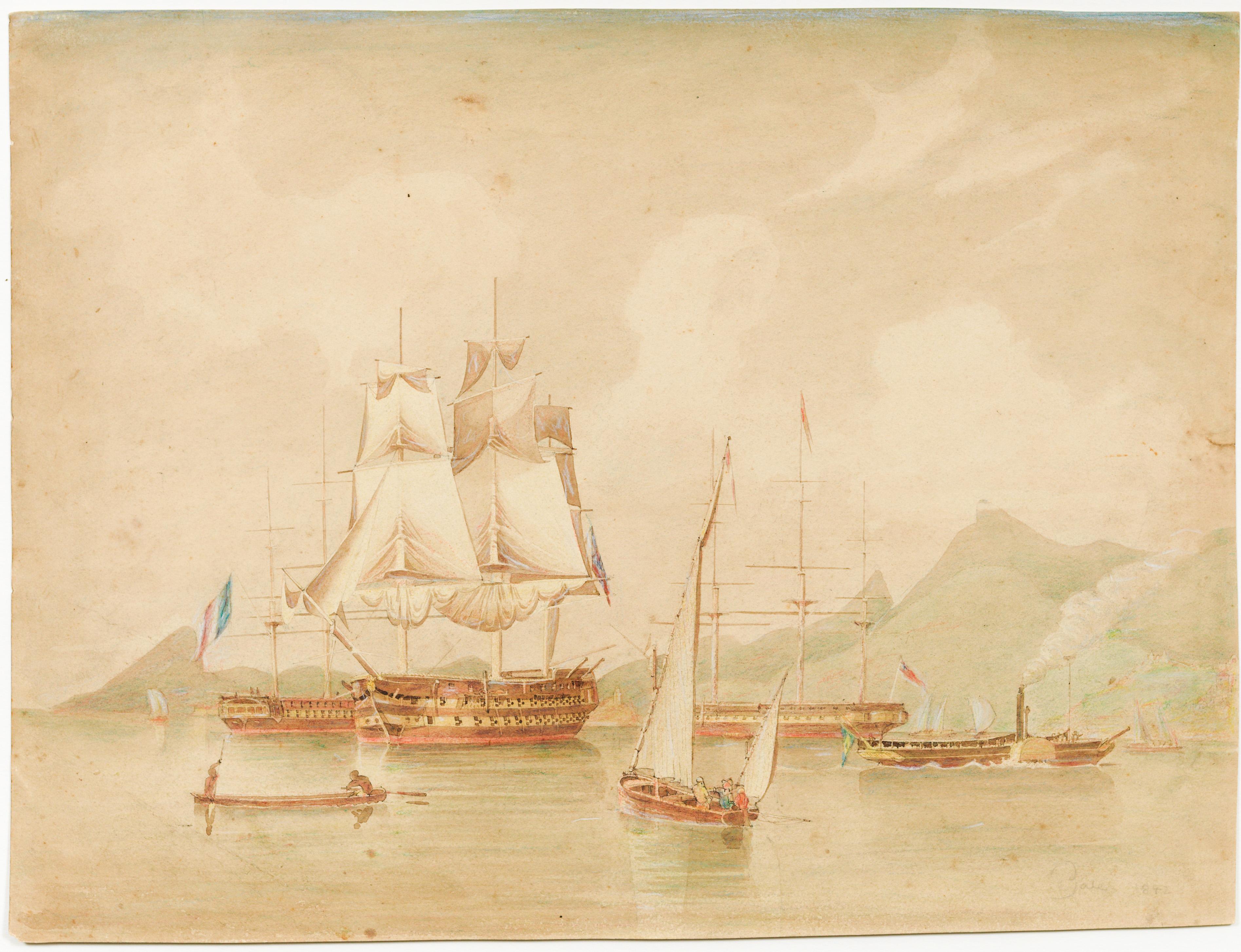 [Três fragatas no poço próximo a Villegaignon]