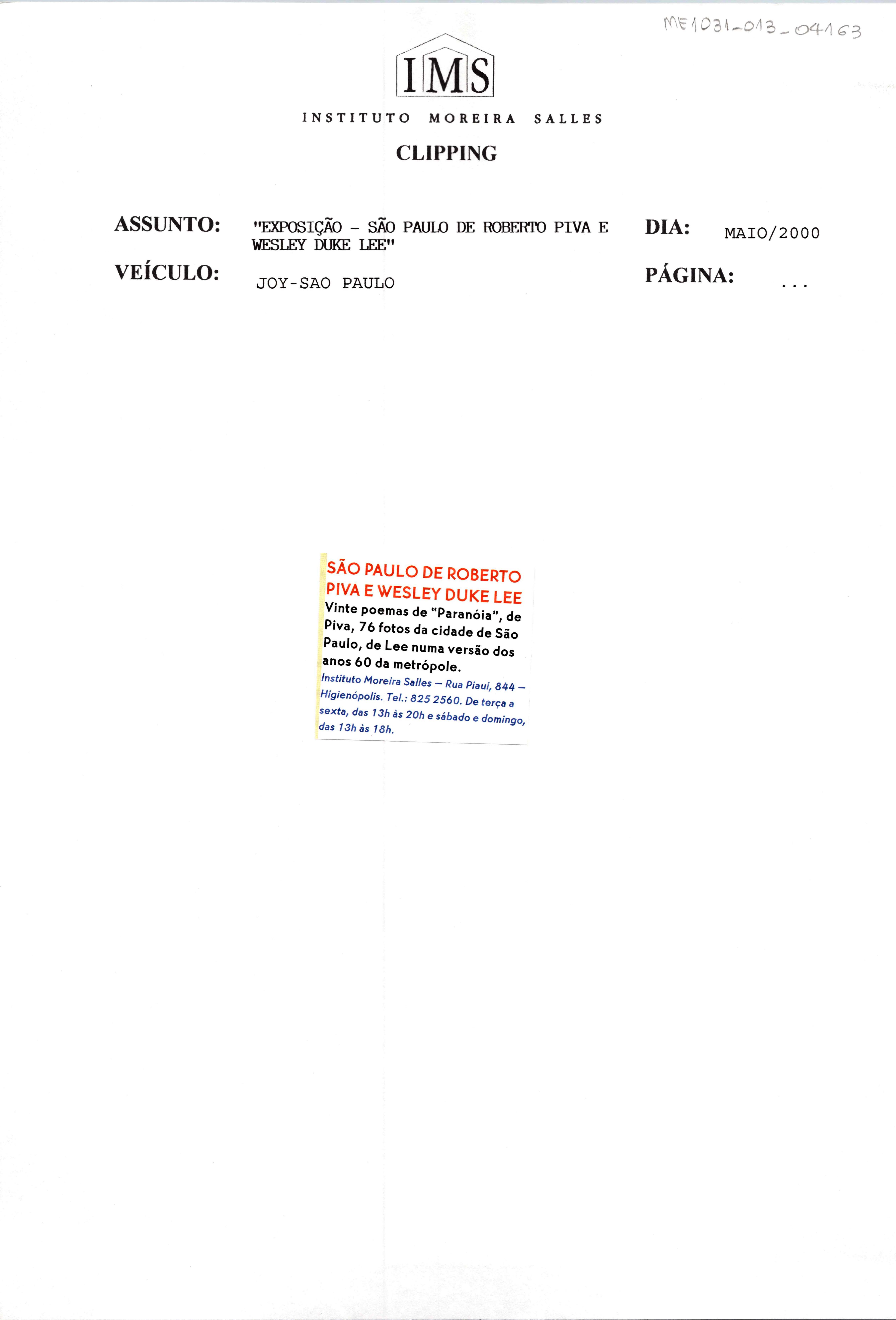 São Paulo de Roberto Piva e Wesley Duke Lee