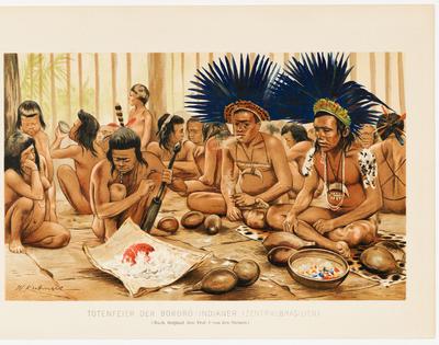 Totenfeier der Bororó-Indianer (Zentralbrasilien.) (Nach Original des Prof. C. von den Steinen.)