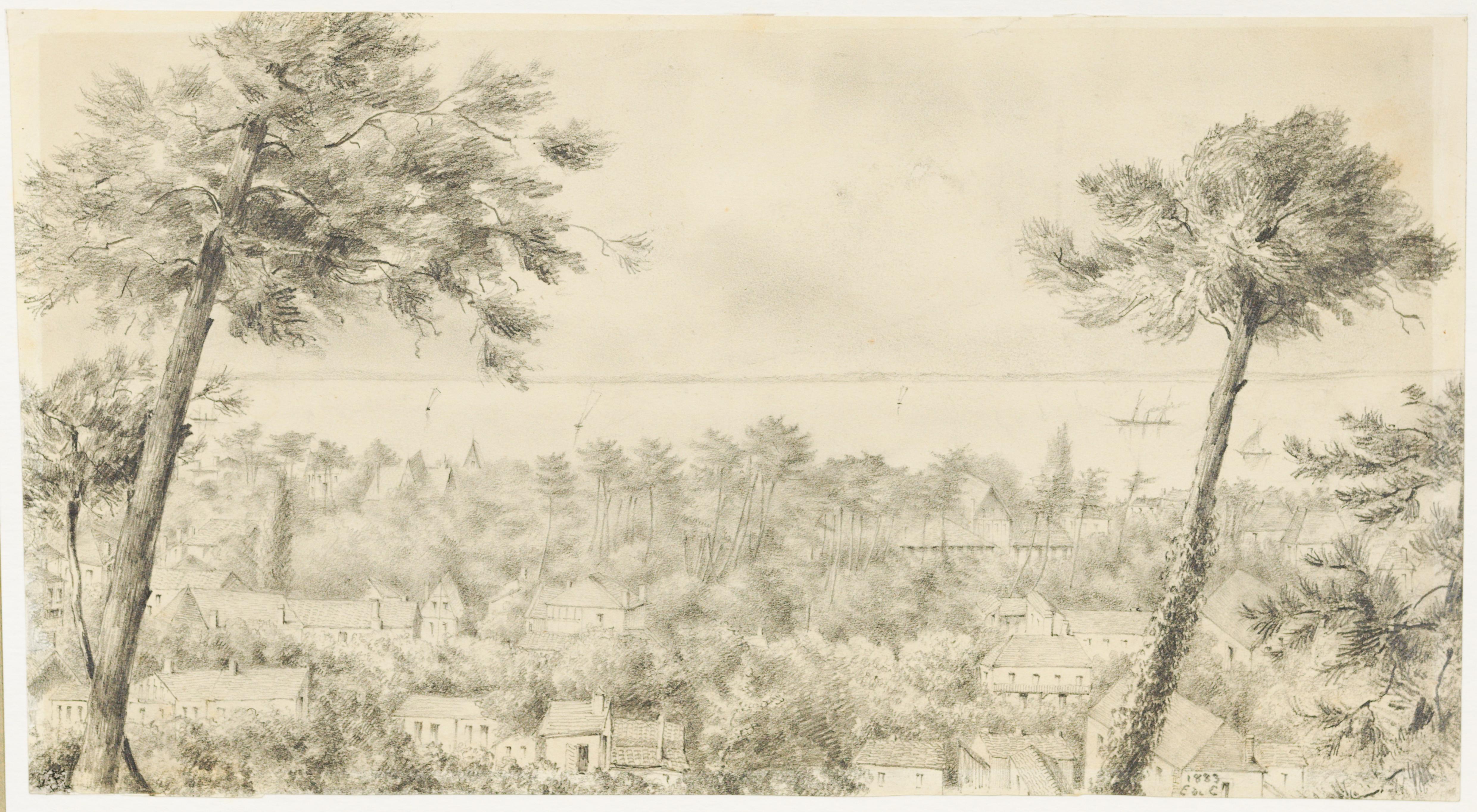 [Vista sobre uma vila à beira de um rio]