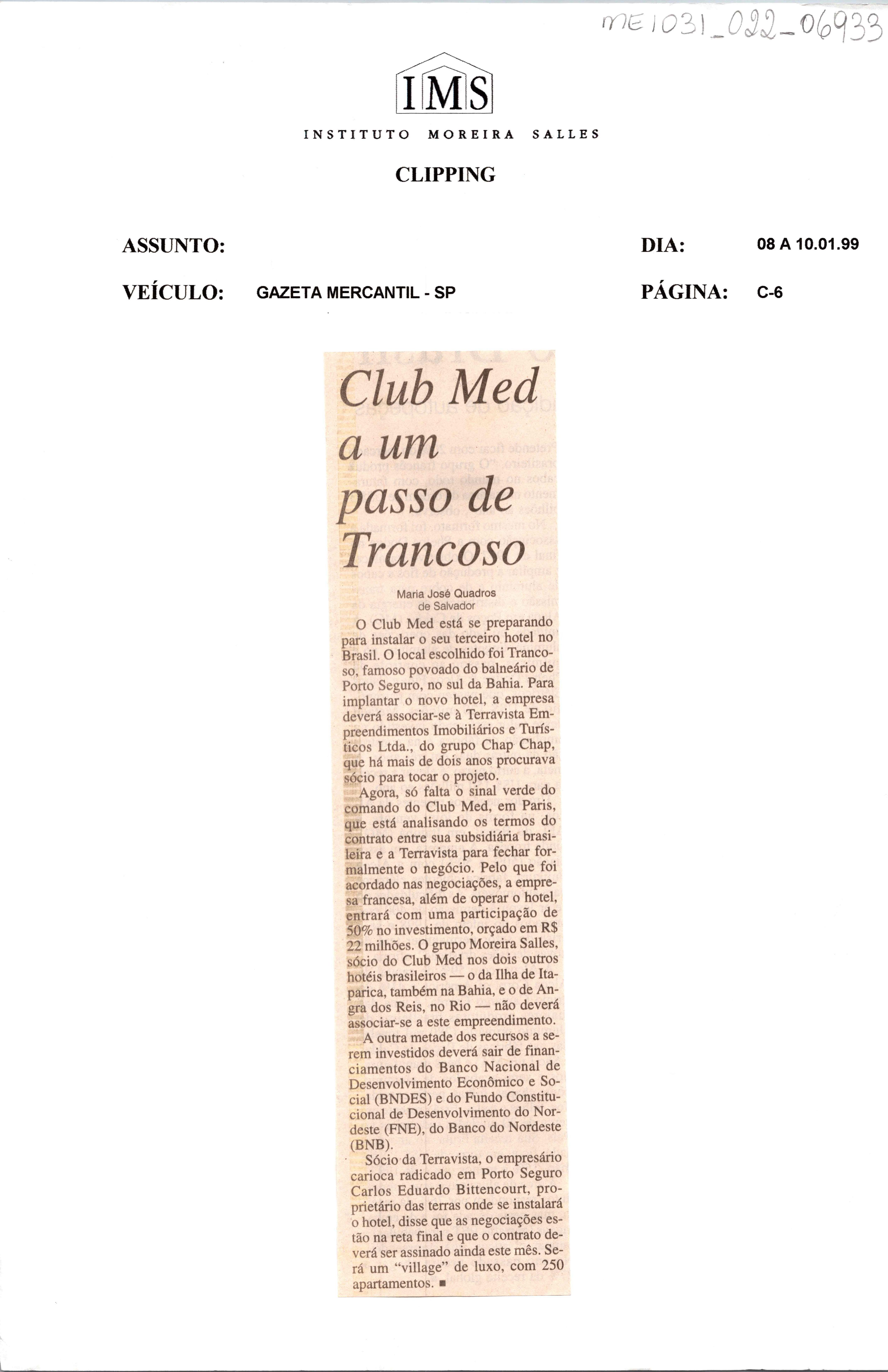 Club Med a um passo de Trancoso