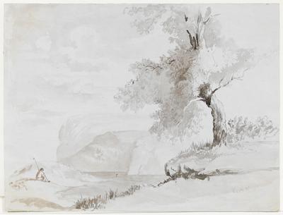 [Paisagem européia com pastor e árvore]