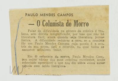 Paulo Mendes Campos: o colunista do morro