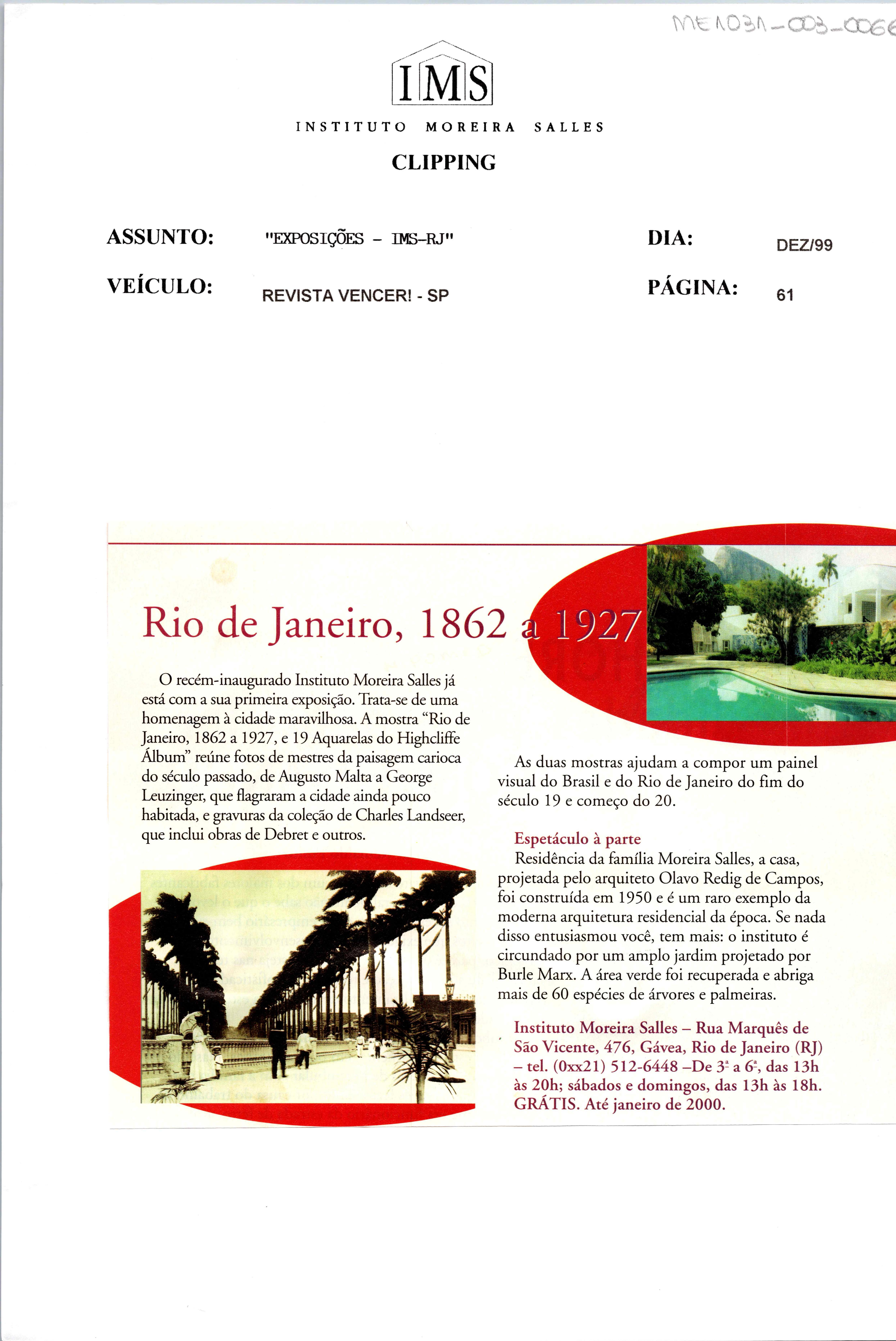 Rio de Janeiro, 1862 a 1927