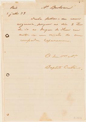[Bilhete de Baptista Caetano a João Barbosa Rodrigues]