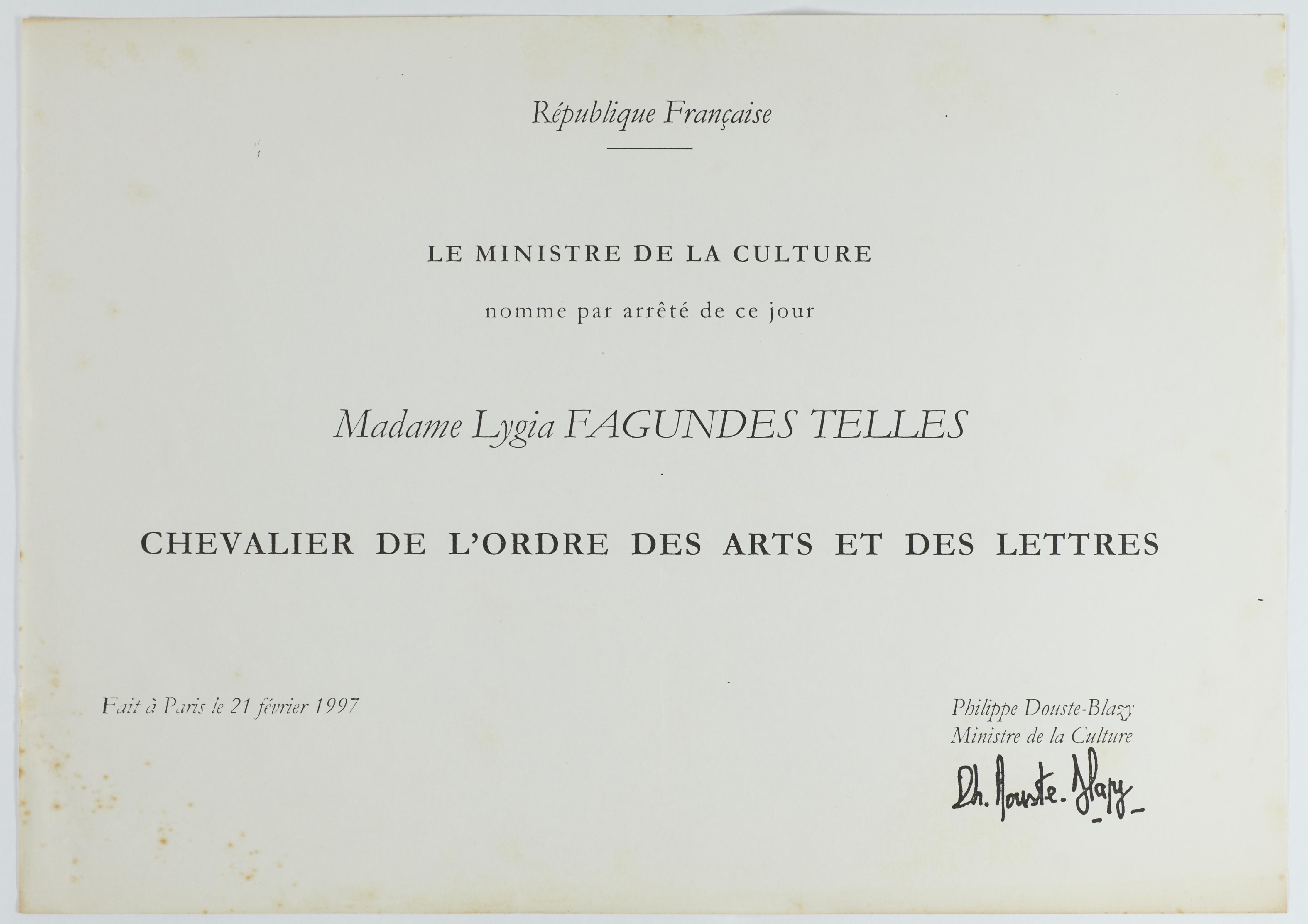 Chevalier de l'Ordre des Arts et des Lettres