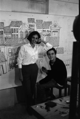 Construção de painel com Lena Coelho dos Santos, Luiz Carlos Ripper e outros alunos