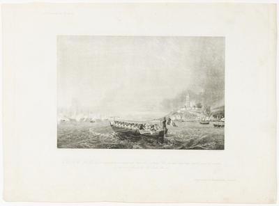 L.L. A.A. R.R. Le prince et la princesse de Joinville quittent Rio Janeiro dans un canot pour se rendre à bord de la frégate la belle Poule. Mai 1843