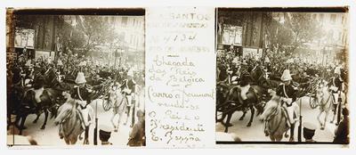 Chegada dos Reis da Bélgica - Carro a Dumont vendo-se o rei Alberto I e o presidente Epitácio Pessoa
