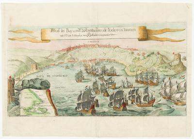 (Vista da Baía de Todos os Santos, com a cidade de Salvador sendo atacada pelos holandeses)