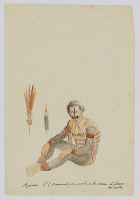 Apiacá [Apiaká] número 1 adorno para levar à mão e adorno plumário de orelhas